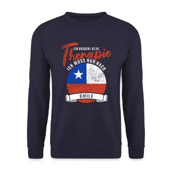 Ich brauche keine Therapie ich muss nach Chile - Unisex Pullover - Navy - Vorne - Alina (178cm) & Michal (187cm)