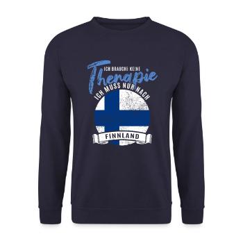 Ich brauche keine Therapie ich muss nach Finnland - Unisex Pullover - Navy - Vorne - Alina (178cm) & Michal (187cm)