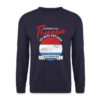 Ich brauche keine Therapie ich muss nach Luxemburg - Unisex Pullover - Navy - Vorne - Alina (178cm) & Michal (187cm)