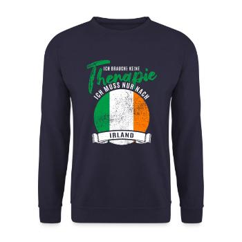 Ich brauche keine Therapie ich muss nach Irland - Unisex Pullover - Navy - Vorne - Alina (178cm) & Michal (187cm)
