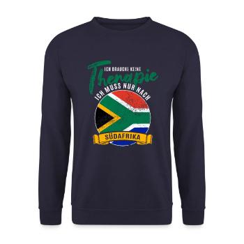 Ich brauche keine Therapie ich muss nach Südafrika - Unisex Pullover - Navy - Vorne - Alina (178cm) & Michal (187cm)
