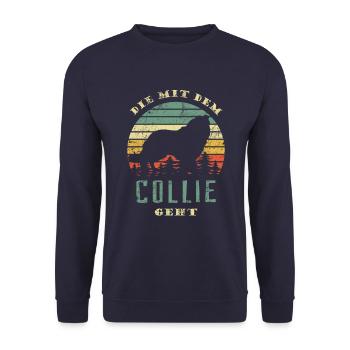 Die mit dem Collie geht - Gassi gehen - Unisex Pullover - Navy - Vorne - Alina (178cm) & Michal (187cm)