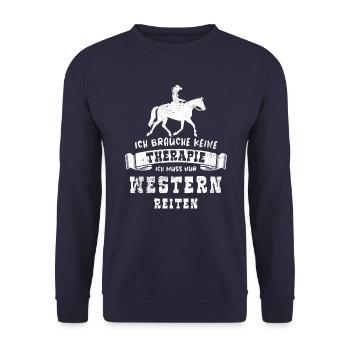 Ich brauche keine Therapie nur Western Reiten - Unisex Pullover - Navy - Vorne - Alina (178cm) & Michal (187cm)