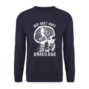 Der Arzt sagt es ist unheilbar - Baseball - Unisex Pullover - Navy - Vorne - Alina (178cm) & Michal (187cm)
