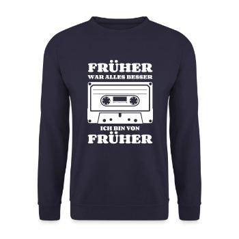 Kassette - Früher war alles besser - Unisex Pullover - Navy - Vorne - Alina (178cm) & Michal (187cm)