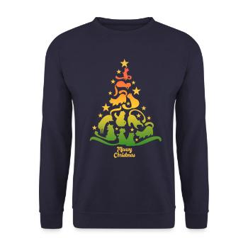 Meowy Christmas - Cat - Christmas Tree Gift - Unisex Sweatshirt - navy - Front - Alina (178cm) & Michal (187cm)