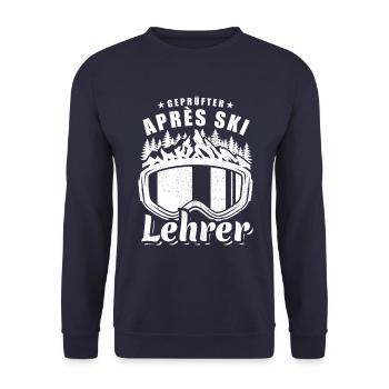 Ski, Geprüfter Apres Ski Lehrer, Skiurlaub - Unisex Pullover - Navy - Vorne - Alina (178cm) & Michal (187cm)