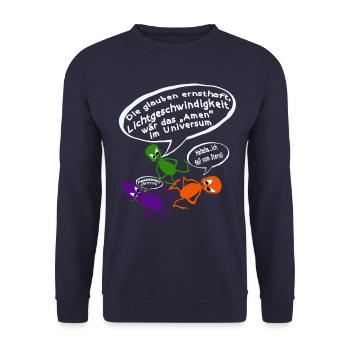 Lachende Aliens über Lichtgeschwindigkeit - Unisex Pullover - Navy - Vorne - Alina (178cm) & Michal (187cm)