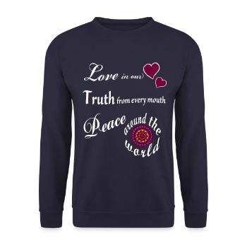Love in our hearts Mantra - Unisex Pullover - Navy - Vorne - Alina (178cm) & Michal (187cm)