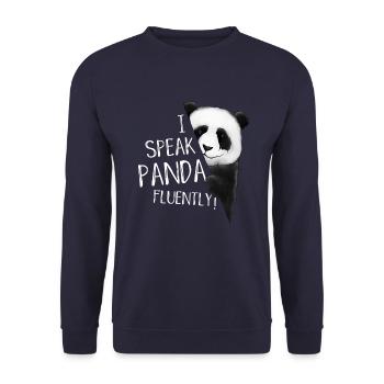 I speak panda fluently! Panda Fan Fun - Unisex Sweatshirt - navy - Front - Alina (178cm) & Michal (187cm)