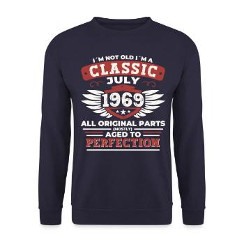 53rd Birthday Born 1969 July Gifts Men - Unisex Sweatshirt - navy - Front - Alina (178cm) & Michal (187cm)