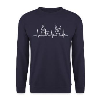 Pommesgabel und Whisky Heartbeat Heavy Metal Hand - Unisex Pullover - Navy - Vorne - Alina (178cm) & Michal (187cm)