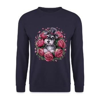 Miniature schnauzer in cartoon style with beautiful roses - Unisex Sweatshirt - navy - Front - Alina (178cm) & Michal (187cm)