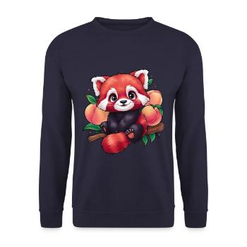 Süßer Kawaii Panda mit Aprikosen und Pfirsichen - Unisex Pullover - Navy - Vorne - Alina (178cm) & Michal (187cm)