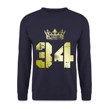 34 Zahl Krone - Unisex Pullover - Navy - Vorne - Alina (178cm) & Michal (187cm)