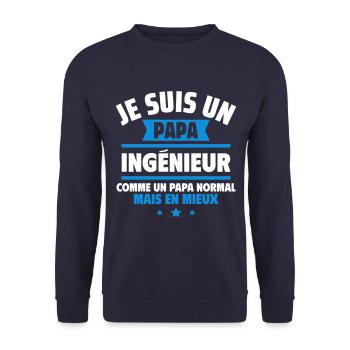 papa ingénieur, cadeau fête des pères - Sweat-shirt Unisexe - marine - Devant - Alina (178cm) & Michal (187cm)