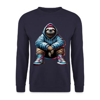 Casual Sloth in Hoodie Streetwear - Unisex Sweatshirt - navy - Front - Alina (178cm) & Michal (187cm)