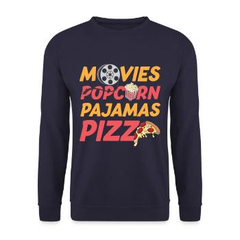 Movies Popcorn Pajamas Pizza Funny - Unisex Pullover - Navy - Vorne - Alina (178cm) & Michal (187cm)