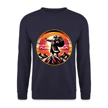 Weihnachtsmann auf Bergspitze frohe Weihnachten - Unisex Pullover - Navy - Vorne - Alina (178cm) & Michal (187cm)