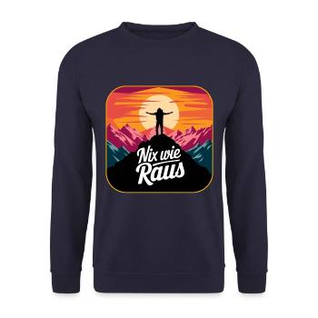 Nix wie raus - Wanderer auf dem Berggipfel - Unisex Pullover - Navy - Vorne - Alina (178cm) & Michal (187cm)