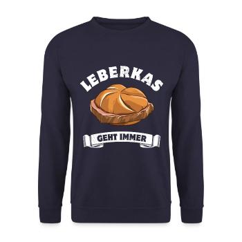 Leberkas geht immer - Leberkäse - Spruch - Unisex Pullover - Navy - Vorne - Alina (178cm) & Michal (187cm)