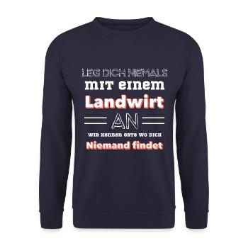 Leg dich niemals mit einem Landwirt an Wir kennen - Unisex Pullover - Navy - Vorne - Alina (178cm) & Michal (187cm)