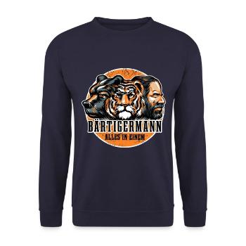 Bärtiger Mann, Bär Tiger Mann, Vater, Papa - Unisex Pullover - Navy - Vorne - Alina (178cm) & Michal (187cm)