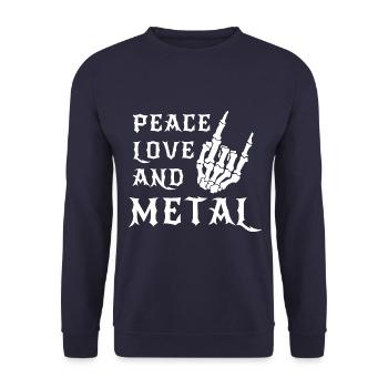 Peace Love And Metal - Musik - Spruch - Unisex Pullover - Navy - Vorne - Alina (178cm) & Michal (187cm)