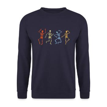 Retro-Tanz-Skelette Halloween-Tanzen-Skelett - Unisex Pullover - Navy - Vorne - Alina (178cm) & Michal (187cm)