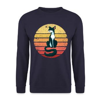 Tuxedo Katze Retro Sunset Vintage Cat Smokedo Katz - Unisex Pullover - Navy - Vorne - Alina (178cm) & Michal (187cm)