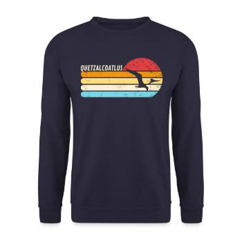 Quetzalcoatlus Retro Sunset Dinosaurier - Unisex Pullover - Navy - Vorne - Alina (178cm) & Michal (187cm)