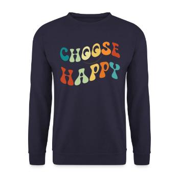 W�hlen Sie Happy Smile Face Motivate Inspire Happy - Unisex Pullover - Navy - Vorne - Alina (178cm) & Michal (187cm)