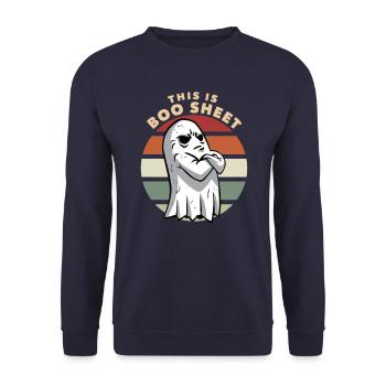 Dies ist Boo Blatt Ghost Halloween Boo Sheet - Unisex Pullover - Navy - Vorne - Alina (178cm) & Michal (187cm)