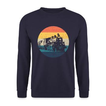 Zug -Motor Retro -Zugleiter Vintage -Zug - Unisex Pullover - Navy - Vorne - Alina (178cm) & Michal (187cm)