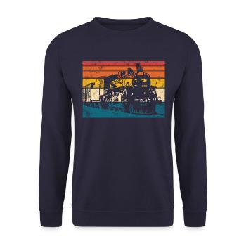 Zug -Motor Retro -Zugleiter Vintage -Zug - Unisex Pullover - Navy - Vorne - Alina (178cm) & Michal (187cm)