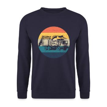 M�llwagen Retro M�llwagen Kinder M�llwagenVintage - Unisex Pullover - Navy - Vorne - Alina (178cm) & Michal (187cm)