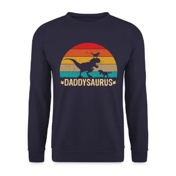 Daddysaurus T-Rex Retro Vatertag Dinosaurier Papa - Unisex Pullover - Navy - Vorne - Alina (178cm) & Michal (187cm)
