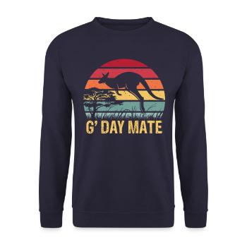 G'day Mate Kangaroo Aussie Australia Roo Gday Kump - Unisex Pullover - Navy - Vorne - Alina (178cm) & Michal (187cm)