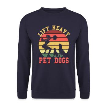 Heben Sie schwere Haustierhunde Retro -Fitness -Tr - Unisex Pullover - Navy - Vorne - Alina (178cm) & Michal (187cm)