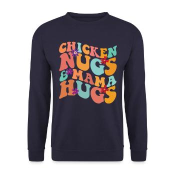 H�hnerfl�sse und Mama Umarmungen Retro -H�hnernugg - Unisex Pullover - Navy - Vorne - Alina (178cm) & Michal (187cm)