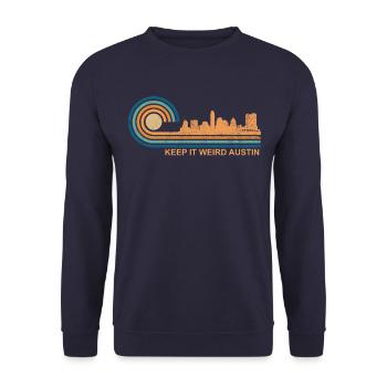 Halten Sie es seltsam Austin Texas Skyline Retro A - Unisex Pullover - Navy - Vorne - Alina (178cm) & Michal (187cm)