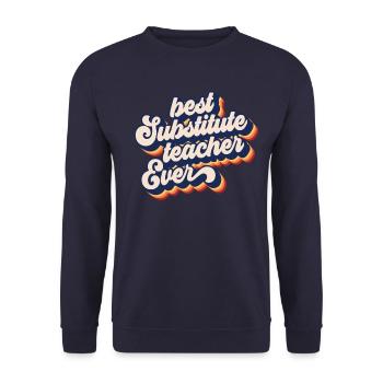 Bester Ersatzlehrer aller Zeiten Retro Sub Teacher - Unisex Pullover - Navy - Vorne - Alina (178cm) & Michal (187cm)