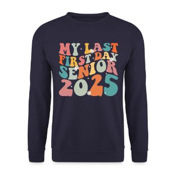 Classe de 2025 Retro mon dernier premier jour Seni - Sweat-shirt Unisexe - marine - Devant - Alina (178cm) & Michal (187cm)
