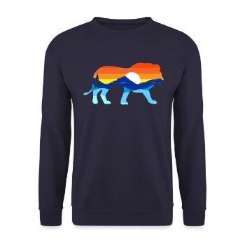 Camping -Wandern Retro Mountains Outdoor Camp Lion - Unisex Pullover - Navy - Vorne - Alina (178cm) & Michal (187cm)