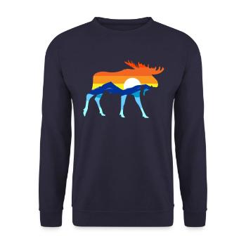 Camping -Wandern Retro Mountains Outdoor Camp Elch - Unisex Pullover - Navy - Vorne - Alina (178cm) & Michal (187cm)