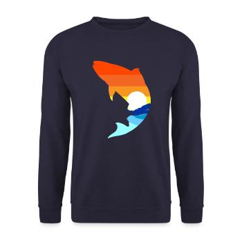 Camping -Wandern Retro Mountains Outdoor Camp Fisc - Unisex Pullover - Navy - Vorne - Alina (178cm) & Michal (187cm)