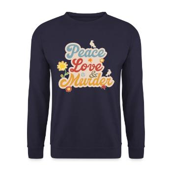 Friedensliebe und Mord an Krähen Edgar Allan PoeEd - Unisex Pullover - Navy - Vorne - Alina (178cm) & Michal (187cm)
