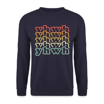 Yahweh Retro Retro Christian Faith Believer Hebrew - Unisex Sweatshirt - navy - Front - Alina (178cm) & Michal (187cm)
