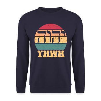 Yahweh Retro Retro Christian Faith Believer Hebrew - Unisex Sweatshirt - navy - Front - Alina (178cm) & Michal (187cm)