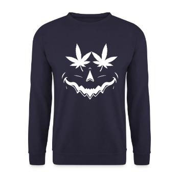 Unkraut Halloween Kürbis Weed Kostüm Marihuana - Unisex Pullover - Navy - Vorne - Alina (178cm) & Michal (187cm)